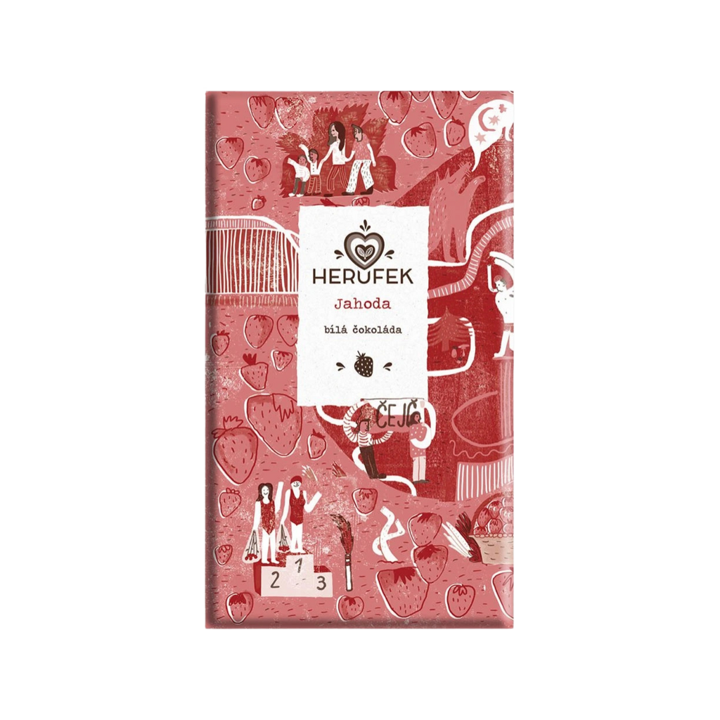 Čokoláda Čokoláda bílá 48proc. s jahodami BIO 50 g Herufek fotografie č. 1