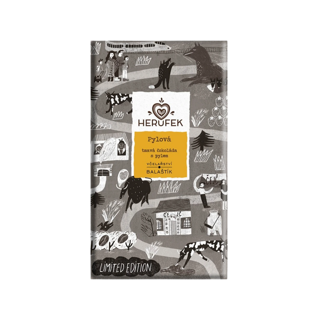 Čokoláda Čokoláda tmavá 70proc. Kokoa Kamili TANZANIA feat. Včelařství Balaštík s pylem 55 g Herufek fotografie č. 1