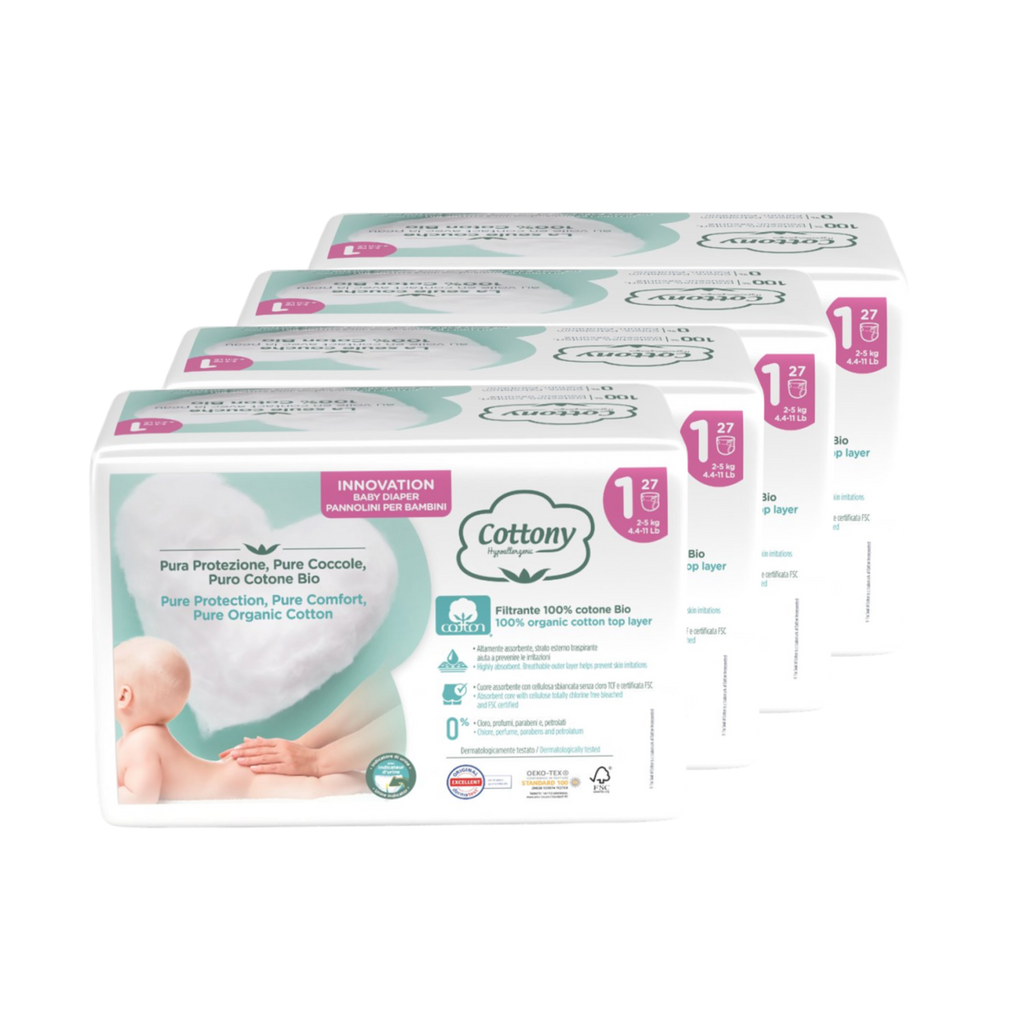 Dětské pleny Jednorázové dětské pleny z biobavlny vel. 1 (2-5 kg) 108 ks Cottony fotografie č. 1