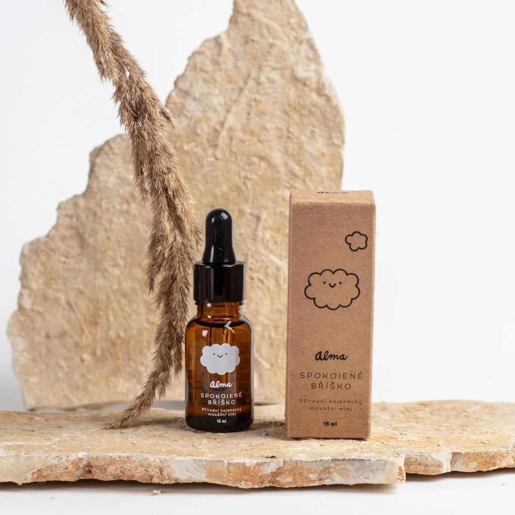 Dětský olej SPOKOJENÉ BŘÍŠKO Přírodní kojenecký masážní olej EXP 15 ml Alma fotografie č. 2