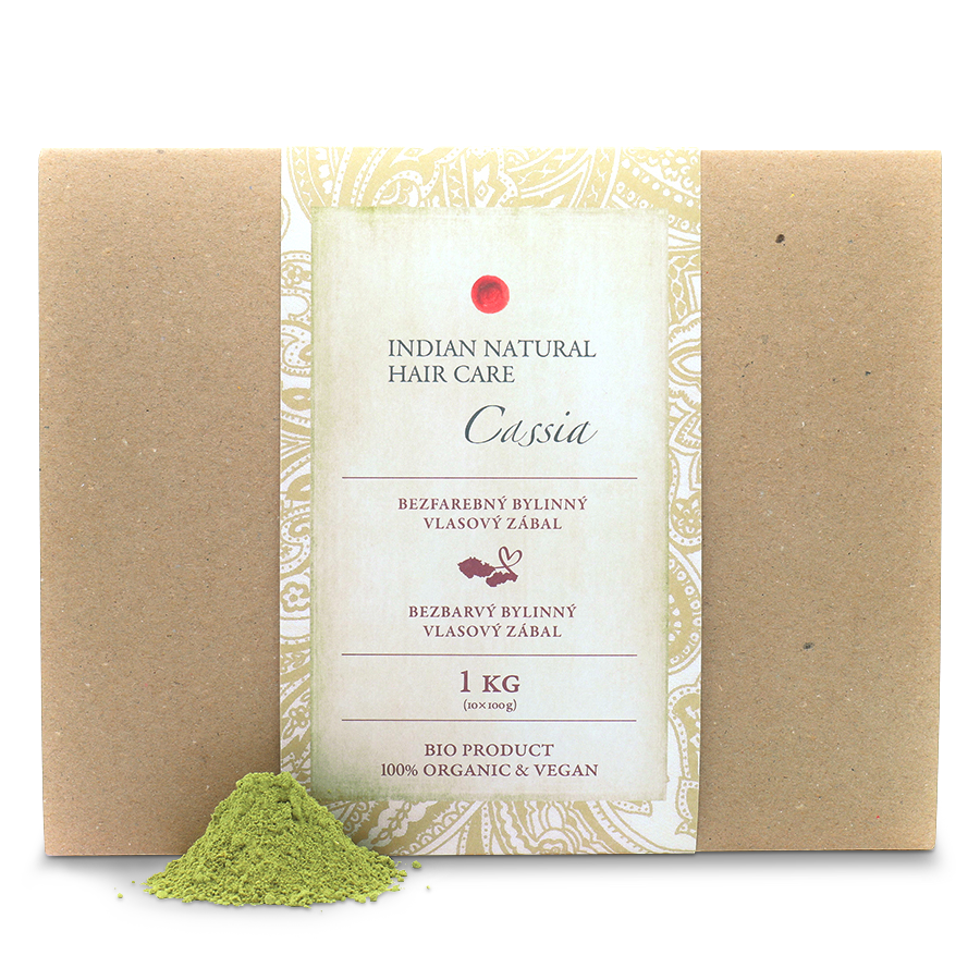 Jednodruhové prášky na vlasy Cassia bezbarvý vlasový zábal 1 kg Indian Natural Hair Care fotografie č. 1