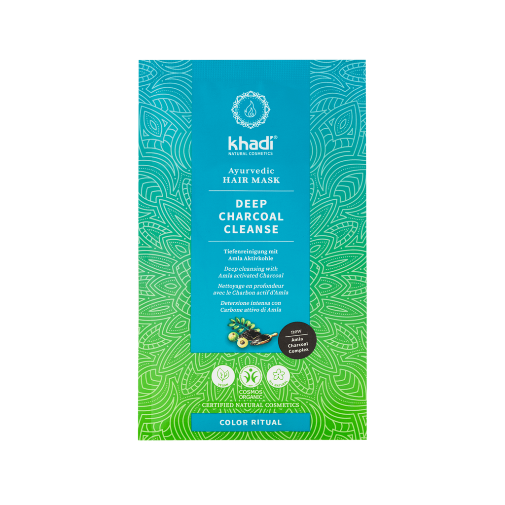 Jednodruhové prášky na vlasy Vlasová maska HLOUBKOVÉ ČIŠTĚNÍ AKTIVNÍM UHLÍM 50 g Khadi fotografie č. 1