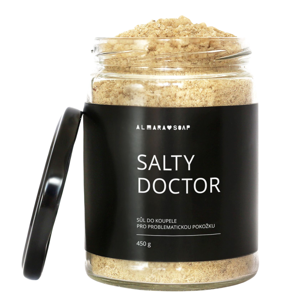 Koupelová sůl SALTY DOCTOR Zklidňující sůl do koupele s ovsem pro suchou a citlivou pokožku s ekzémy a lupenkou 450 g Almara Soap fotografie č. 1