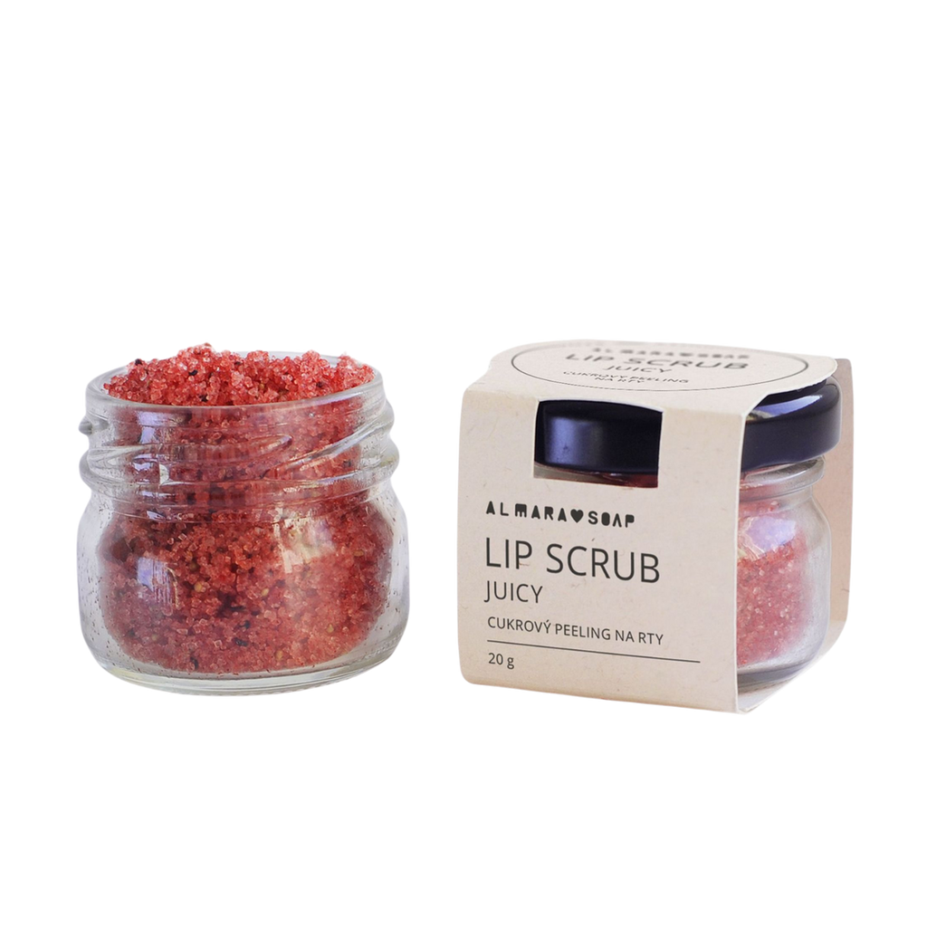 Peeling na rty Lip Scrub JUICY Cukrový peeling na rty s vůní jahod a pomeranče 20 g Almara Soap fotografie č. 1