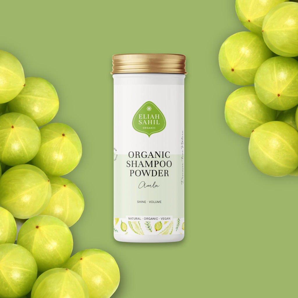Šampon Bio Práškový šampon AMLA na lesk a objem pro normální a jemné vlasy 100 g DÓZA Eliah Sahil fotografie č. 2