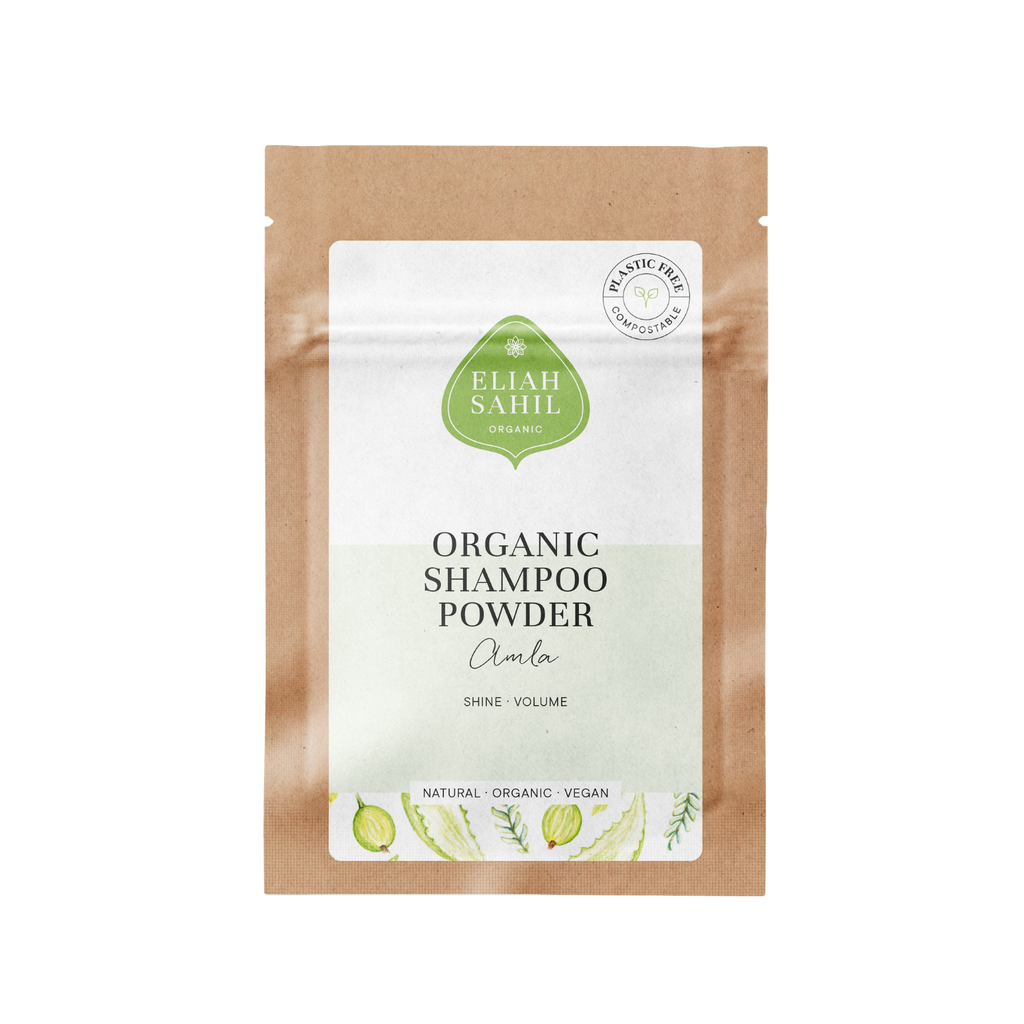 Šampon Bio Práškový šampon AMLA na lesk a objem pro normální a jemné vlasy CESTOVNÍ BALENÍ 10 g Eliah Sahil fotografie č. 1
