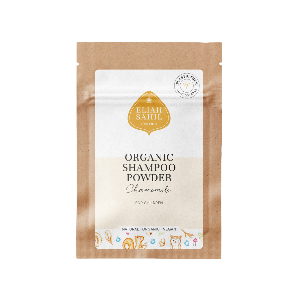 Šampon Bio Práškový šampon HEŘMÁNEK pro jemnou pokožku hlavy a světlé blond vlasy CESTOVNÍ BALENÍ 10 g Eliah Sahil fotografie č. 1