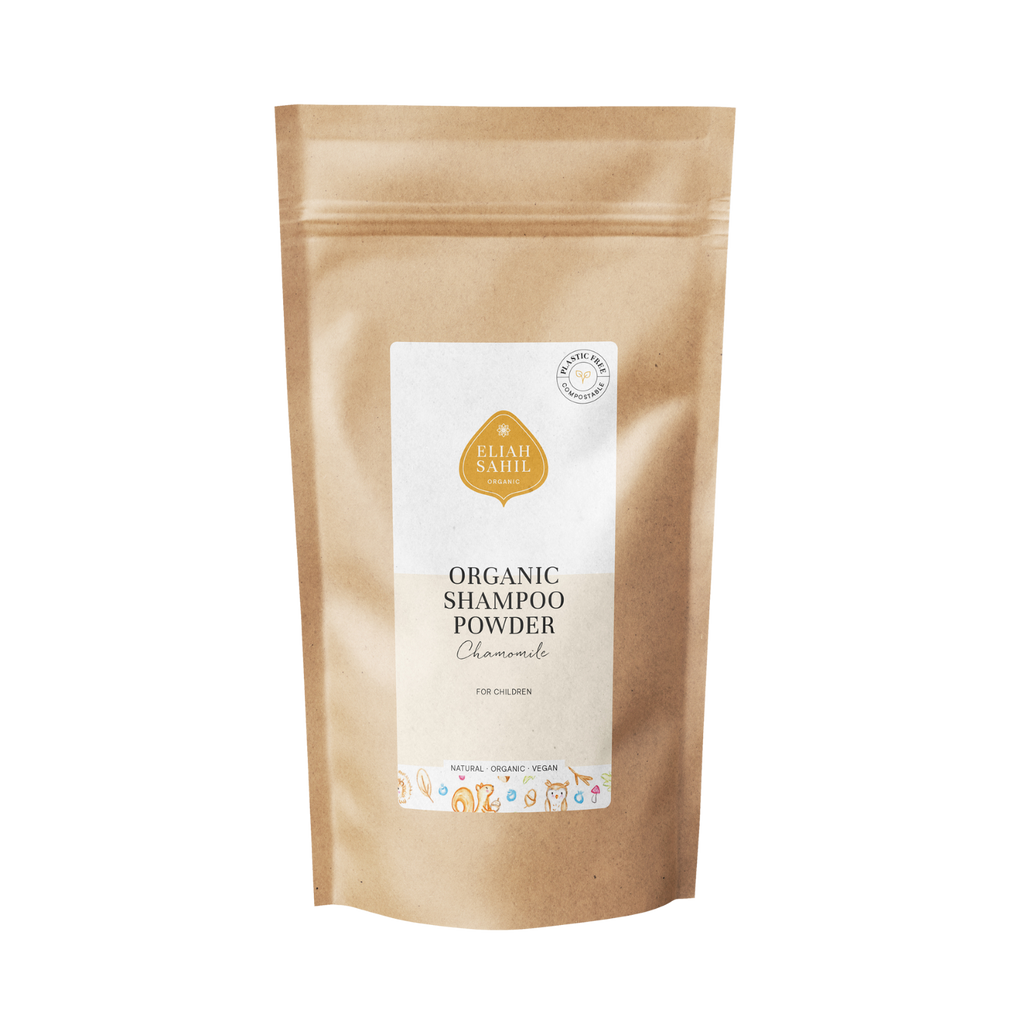 Šampon Bio Práškový šampon HEŘMÁNEK pro jemnou pokožku hlavy a světlé blond vlasy NÁPLŇ 250 g Eliah Sahil fotografie č. 1