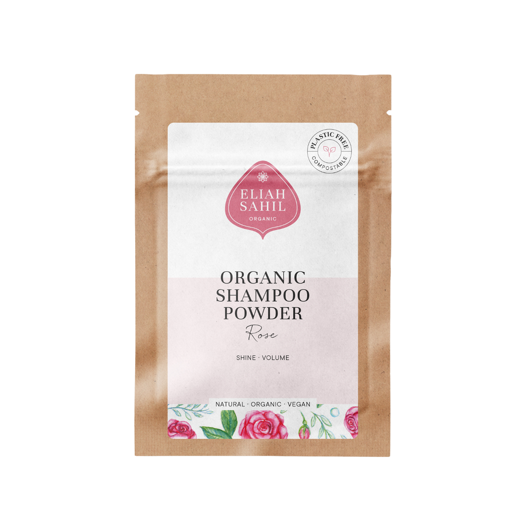 Šampon Bio Práškový šampon RŮŽE na objem a hydrataci pro suché a poškozené vlasy CESTOVNÍ BALENÍ 10 g Eliah Sahil fotografie č. 1