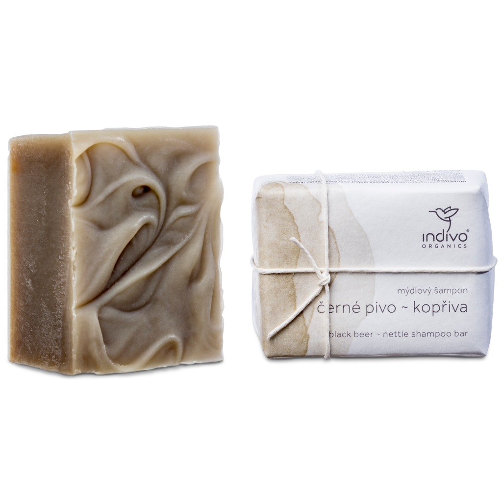Šampon Tuhý mýdlový šampon Černé pivo-Kopřiva 130 g Indívo fotografie č. 1