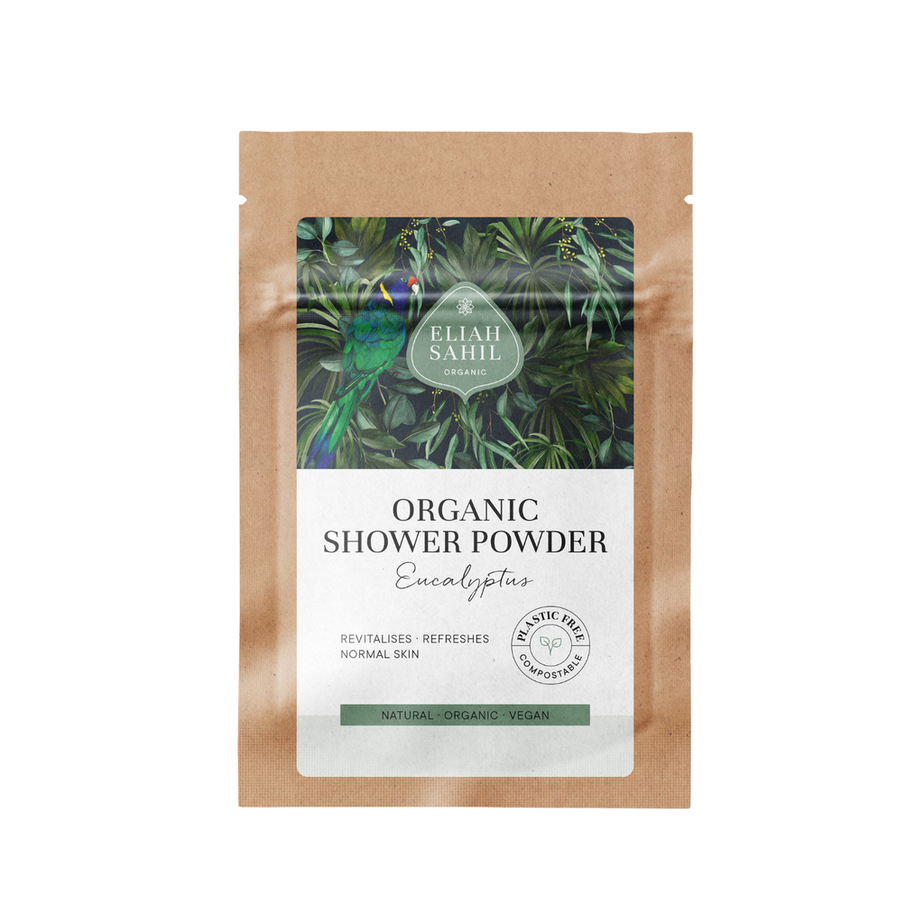 Sprchový prášek Bio Sprchový prášek EUKALYPTUS na tělo a obličej CESTOVNÍ BALENÍ 10 g Eliah Sahil fotografie č. 1