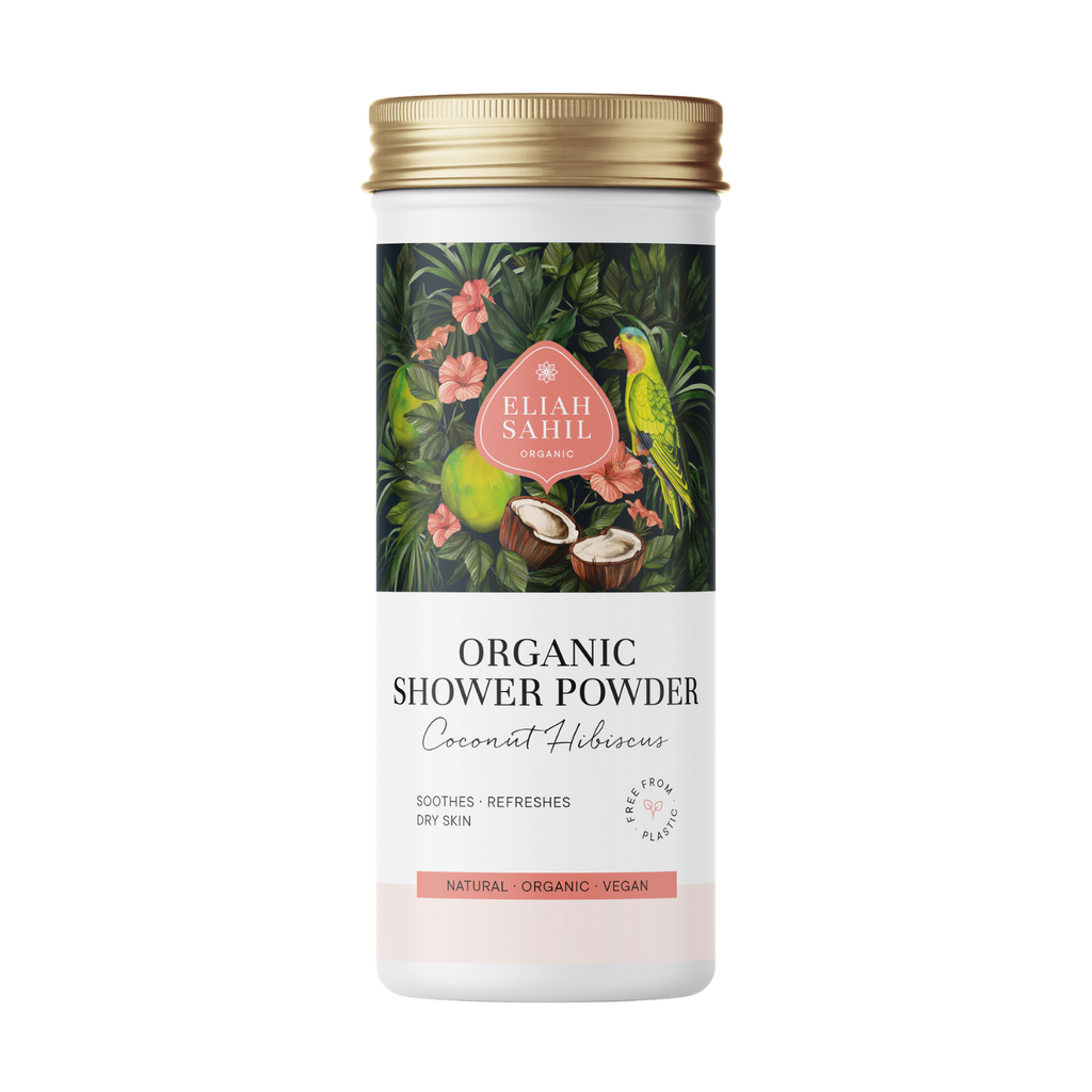 Sprchový prášek Bio Sprchový prášek KOKOS - IBIŠEK na tělo a obličej 90 g DÓZA Eliah Sahil fotografie č. 1