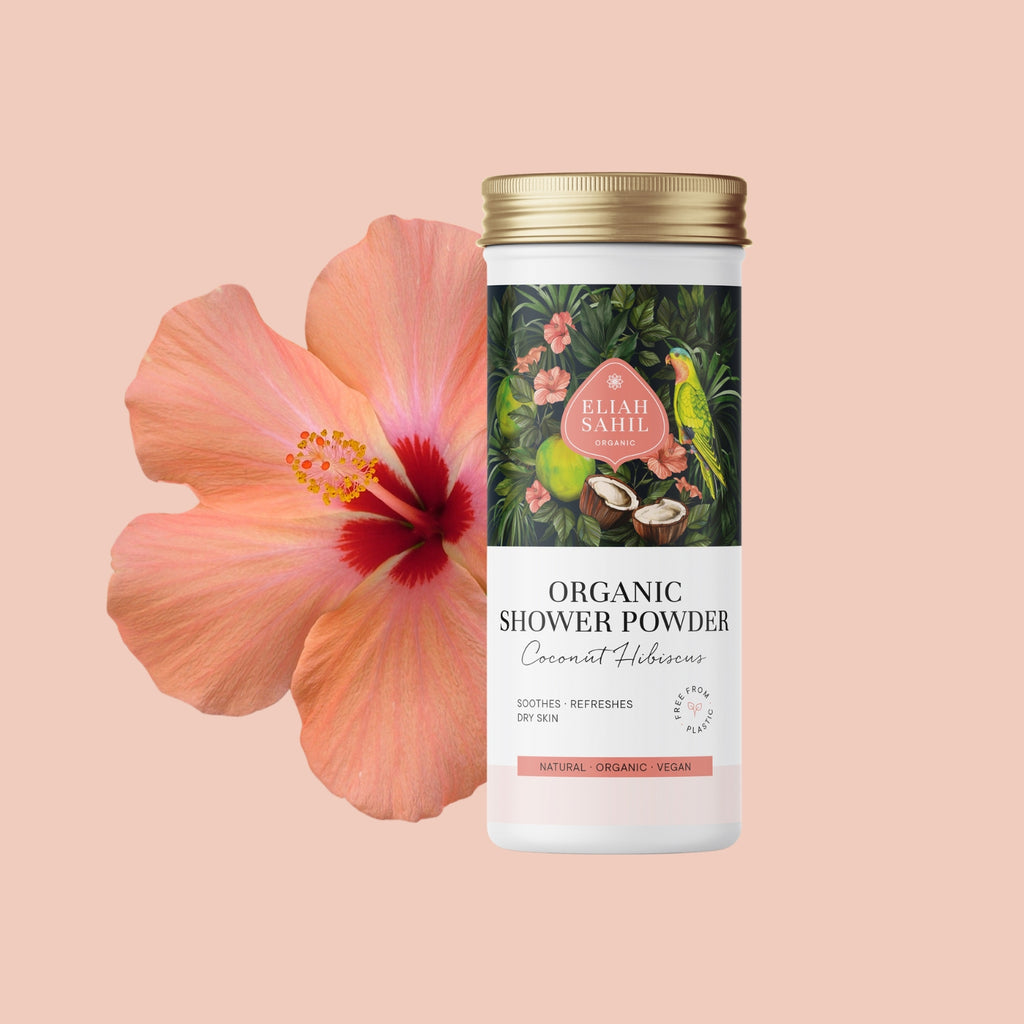 Sprchový prášek Bio Sprchový prášek KOKOS - IBIŠEK na tělo a obličej 90 g DÓZA Eliah Sahil fotografie č. 2