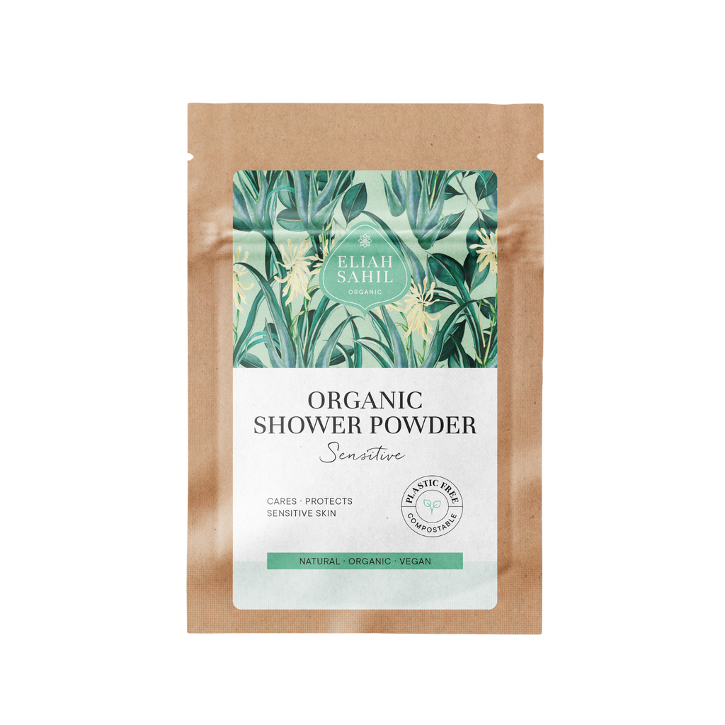 Sprchový prášek Bio Sprchový prášek SENSITIVE na tělo a obličej pro citlivou pokožku CESTOVNÍ BALENÍ 10 g Eliah Sahil fotografie č. 1