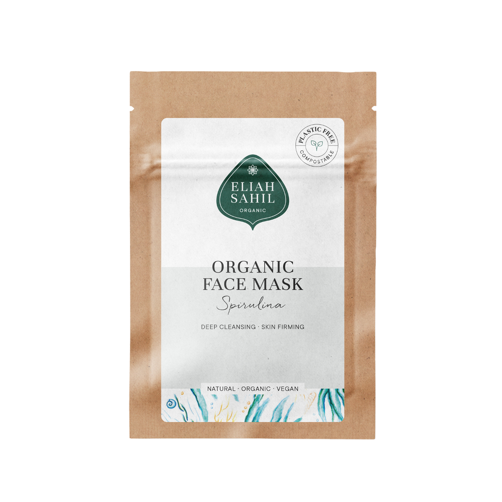Sypká pleťová maska Bio Pleťová maska SPIRULINA na hloubkové čištění, zpevnění a rozjasnění pleti CESTOVNÍ BALENÍ 10 ml Eliah Sahil fotografie č. 1