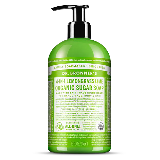 Tekuté mýdlo na tělo i vlasy Tekuté hydratační mýdlo Sugar-Shikakai na tělo i vlasy Lemongrass-Lime 355 ml Dr. Bronner's fotografie č. 1