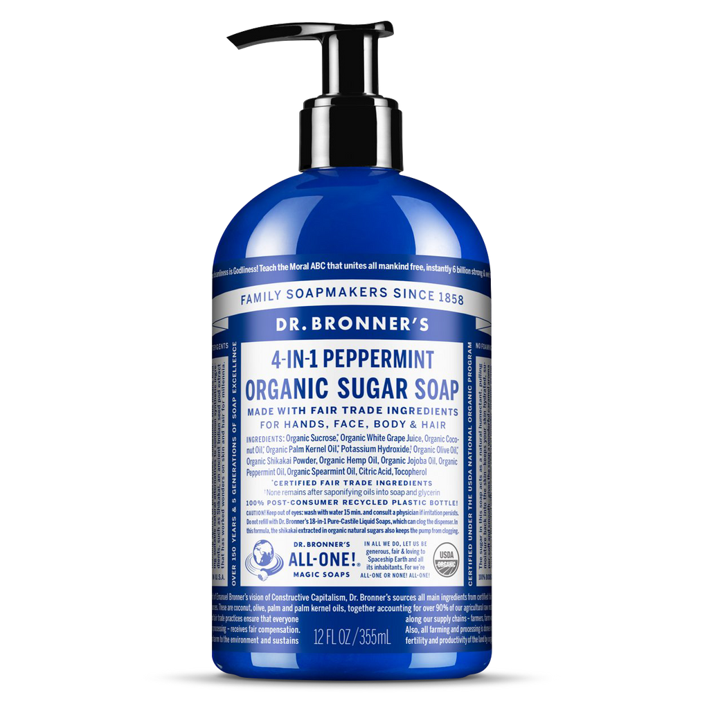 Tekuté mýdlo na tělo i vlasy Tekuté hydratační mýdlo Sugar-Shikakai na tělo i vlasy Spearmint-Peppermint 355 ml Dr. Bronner's fotografie č. 1