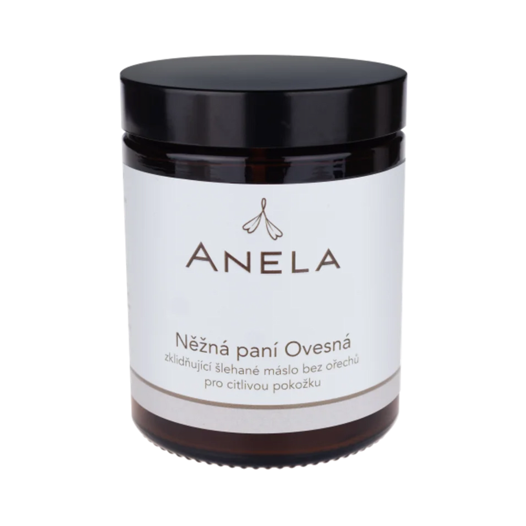 Tělové máslo NĚŽNÁ PANÍ OVESNÁ zklidňující šlehané máslo bez ořechů pro citlivou pokožku 180 ml Anela fotografie č. 1