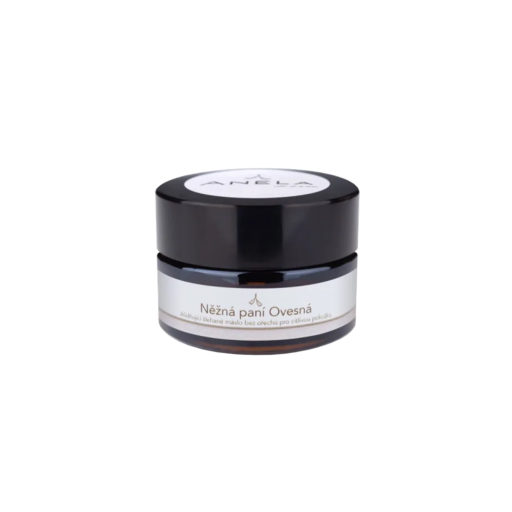 Tělové máslo NĚŽNÁ PANÍ OVESNÁ zklidňující šlehané máslo bez ořechů pro citlivou pokožku CESTOVNÍ BALENÍ 15 ml Anela fotografie č. 1
