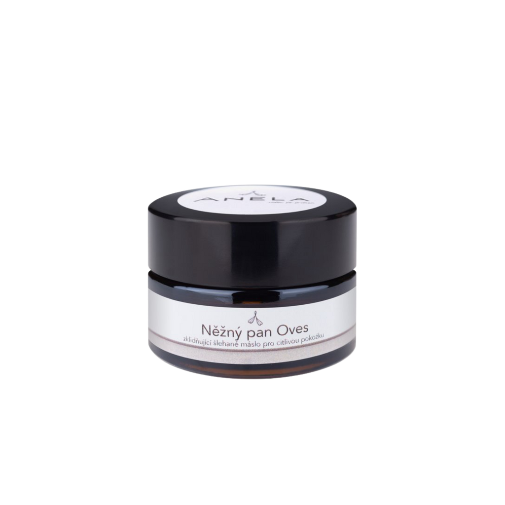 Tělové máslo NĚŽNÝ PAN OVES zklidňující šlehané máslo pro citlivou pokožku CESTOVNÍ BALENÍ 15 ml Anela fotografie č. 1