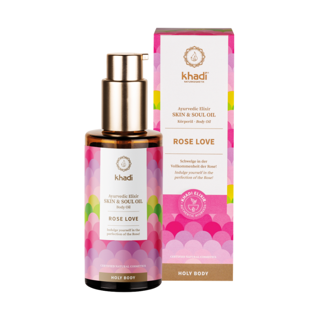 Tělový olej Olej pro pokožku a duši Ajurvédský elixír RŮŽE LÁSKA 100 ml Khadi fotografie č. 1