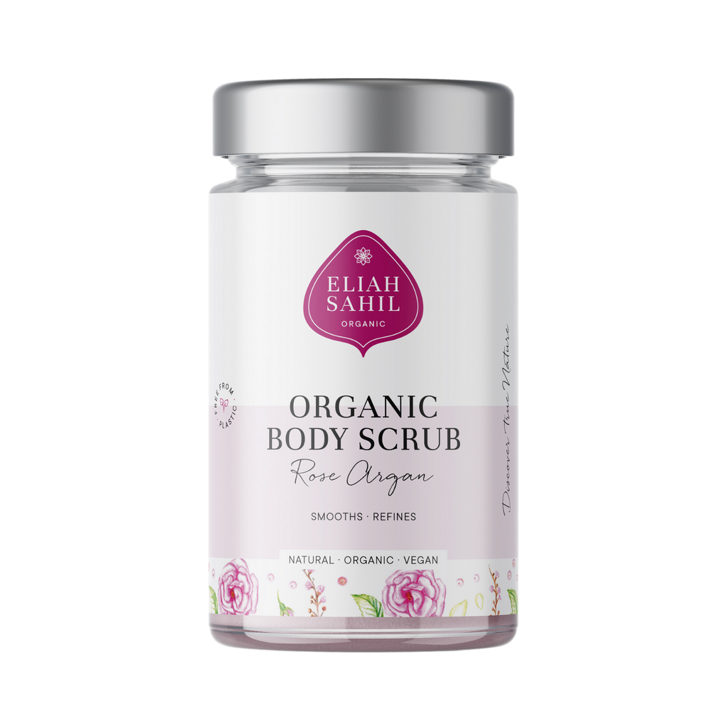 Tělový peeling Bio Tělový peeling RŮŽE - ARGAN na vyhlazení a rozjasnění pokožky 256 g DÓZA Eliah Sahil fotografie č. 1