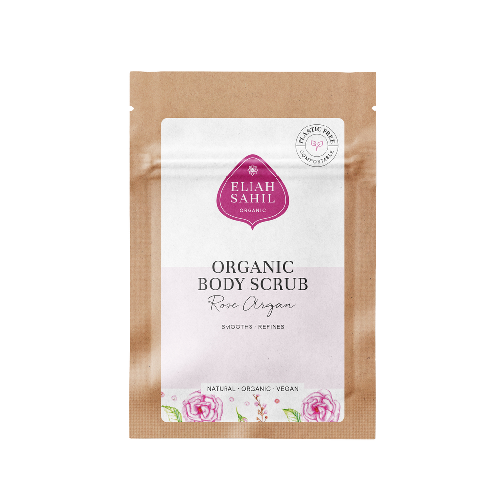 Tělový peeling Bio Tělový peeling RŮŽE - ARGAN na vyhlazení a rozjasnění pokožky CESTOVNÍ BALENÍ 15 g Eliah Sahil fotografie č. 1