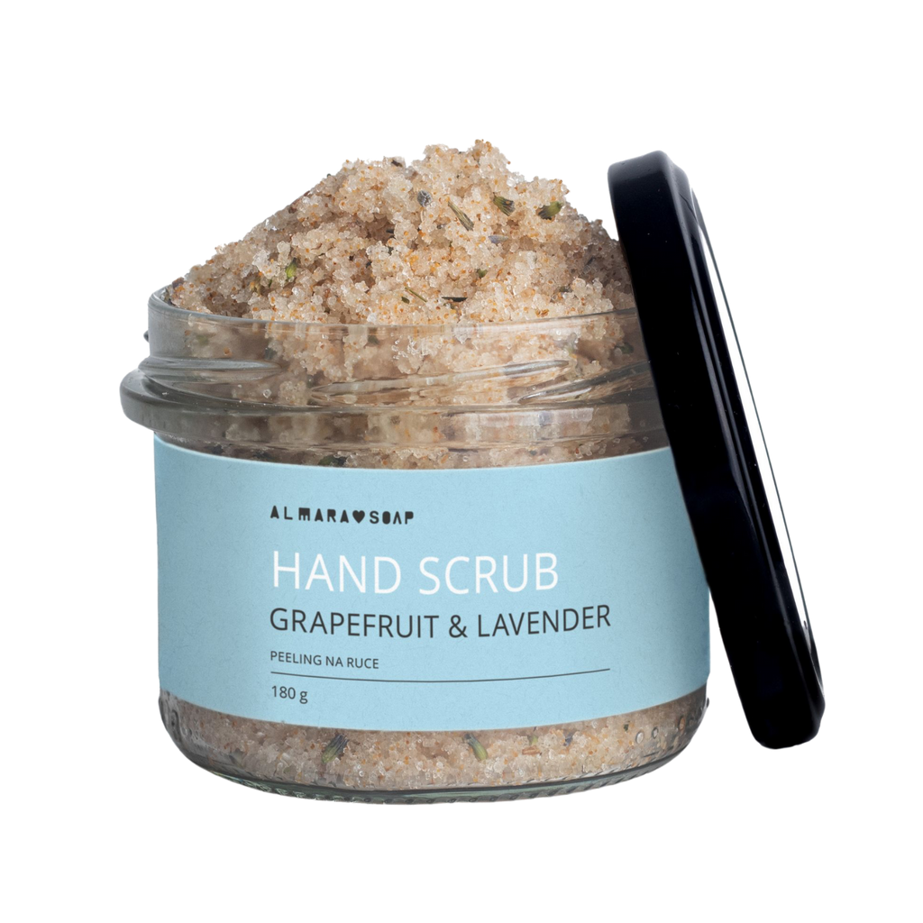 Tělový scrub Hand Scrub GRAPEFRUIT &amp; LAVENDER Pečující přírodní scrub na ruce i tělo s vůní grapefruitu a levandule 180 g Almara Soap fotografie č. 1