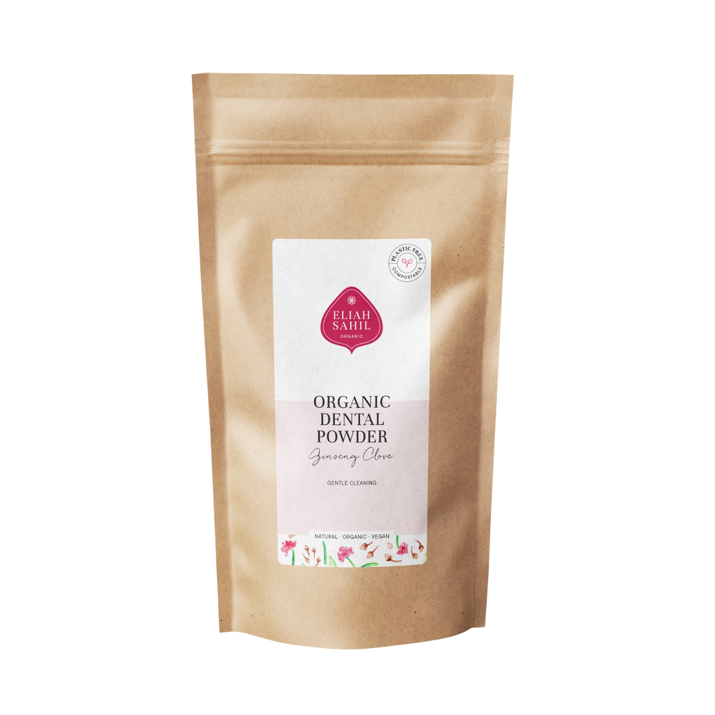 Zubní prášek Bio Zubní prášek ŽENŠEN - HŘEBÍČEK pro čištění zubů a posílení ústní dutiny NÁPLŇ 200 g Eliah Sahil fotografie č. 1