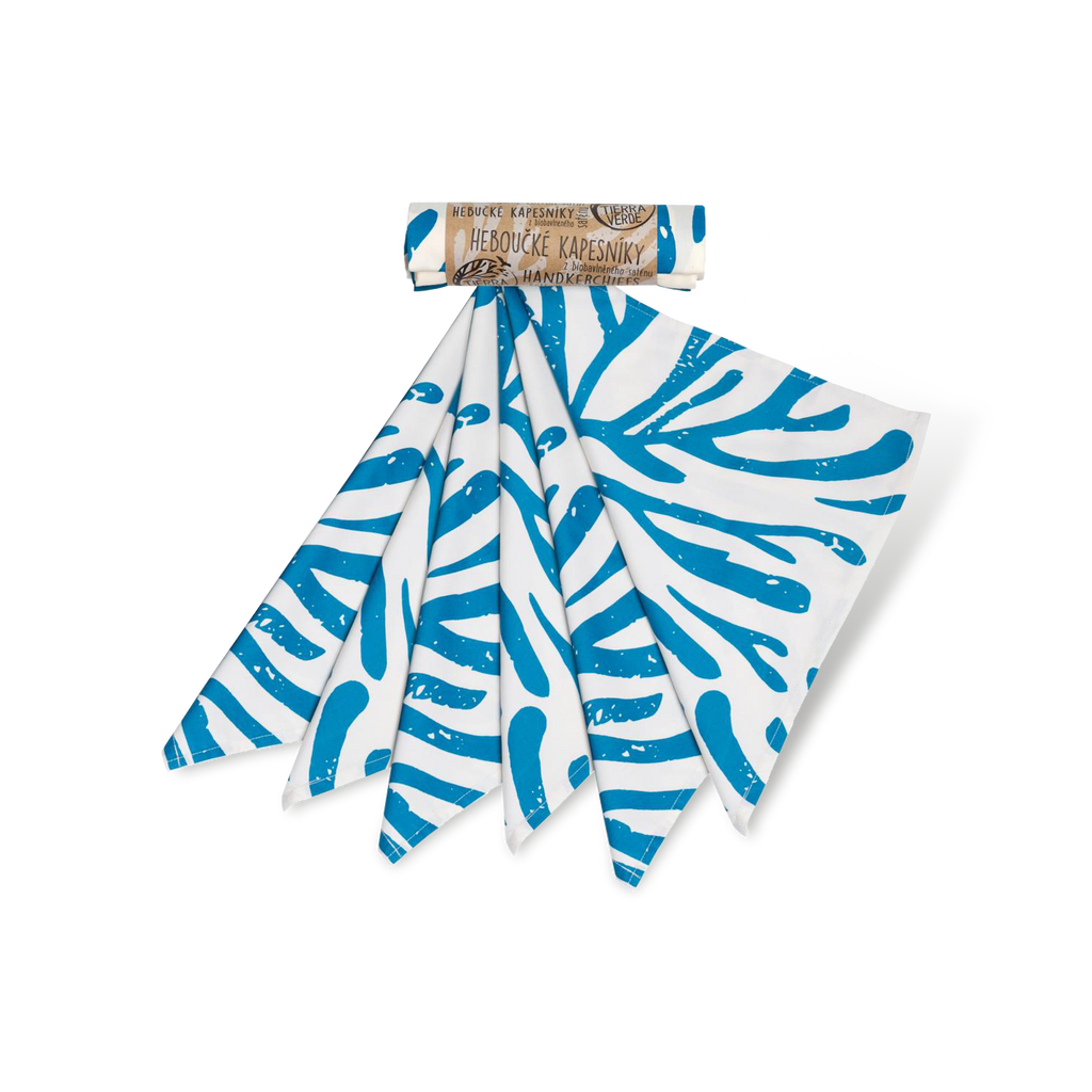 Kapesníky pánské modrý potisk (36x36) 6 ks 6 ks — Látkový kapesník od značky Tierra Verde — Non Toxic Life